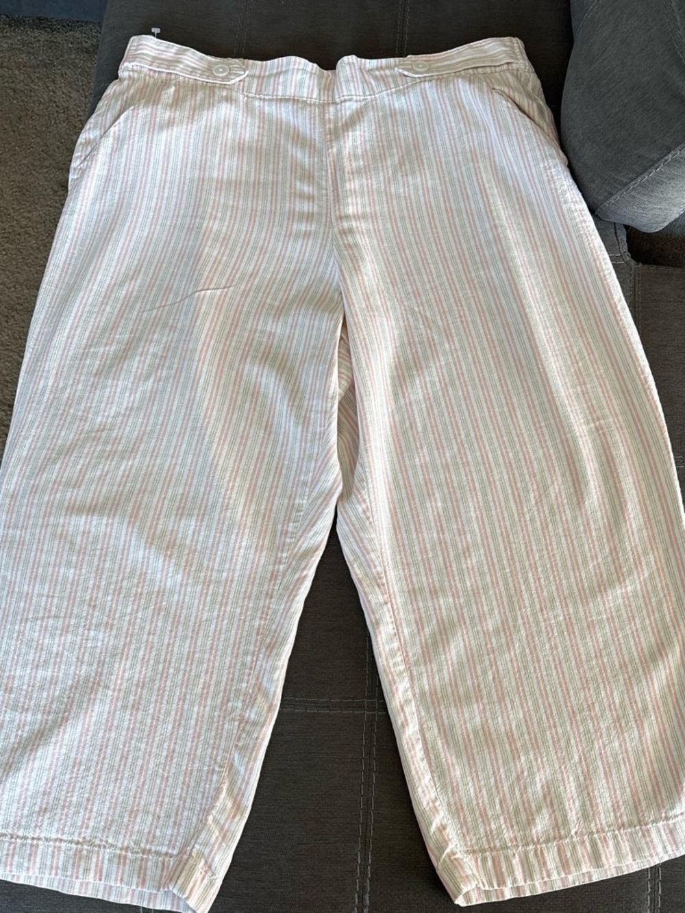 Croft & Barrow pink white Striped Linen Blend Pull On Cropped Pants / Capri 1X